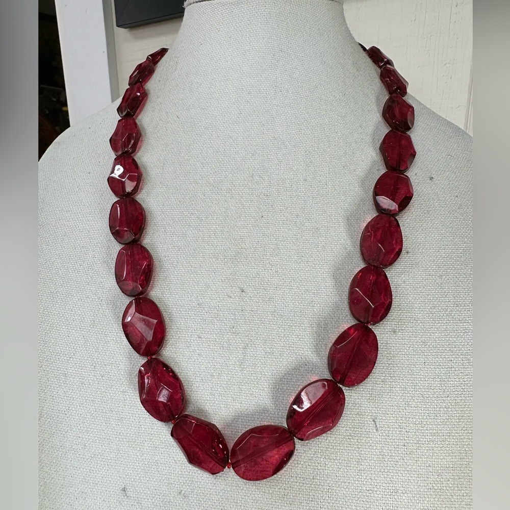 Cranberry red faceted bead necklace